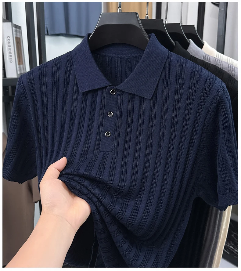 High quality knitted men's short sleeve polo shirt fashion solid color jacquard soft comfort summer breathable luxury T-shirt