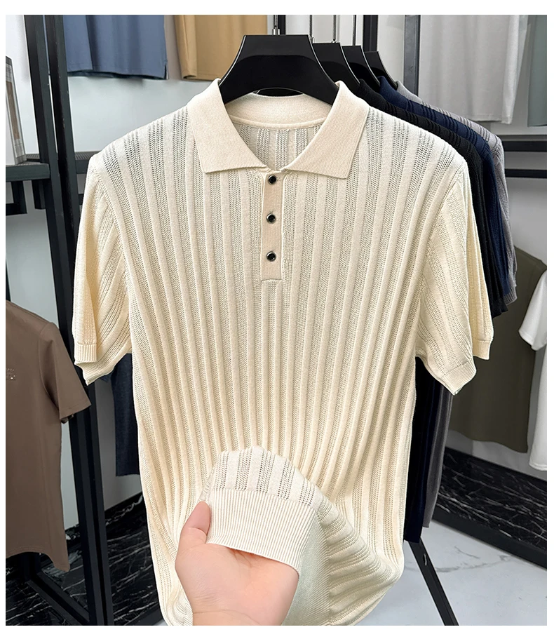 High quality knitted men's short sleeve polo shirt fashion solid color jacquard soft comfort summer breathable luxury T-shirt