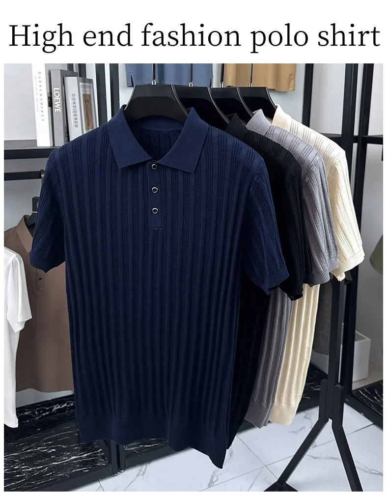High quality knitted men's short sleeve polo shirt fashion solid color jacquard soft comfort summer breathable luxury T-shirt