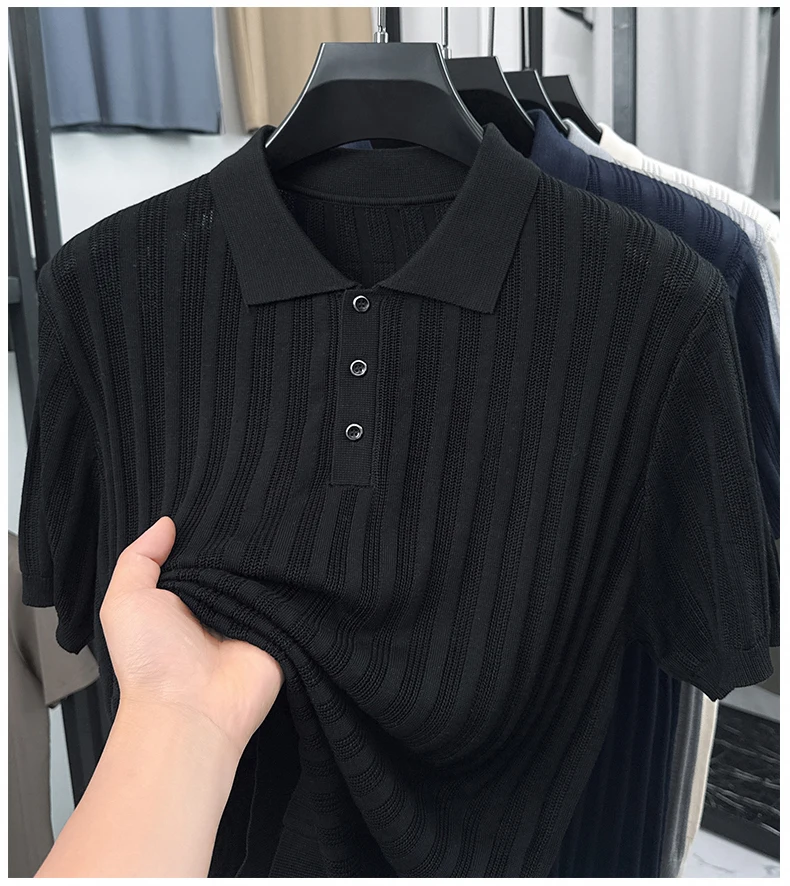 High quality knitted men's short sleeve polo shirt fashion solid color jacquard soft comfort summer breathable luxury T-shirt