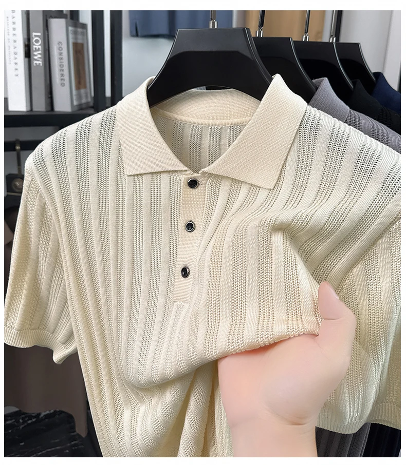 High quality knitted men's short sleeve polo shirt fashion solid color jacquard soft comfort summer breathable luxury T-shirt