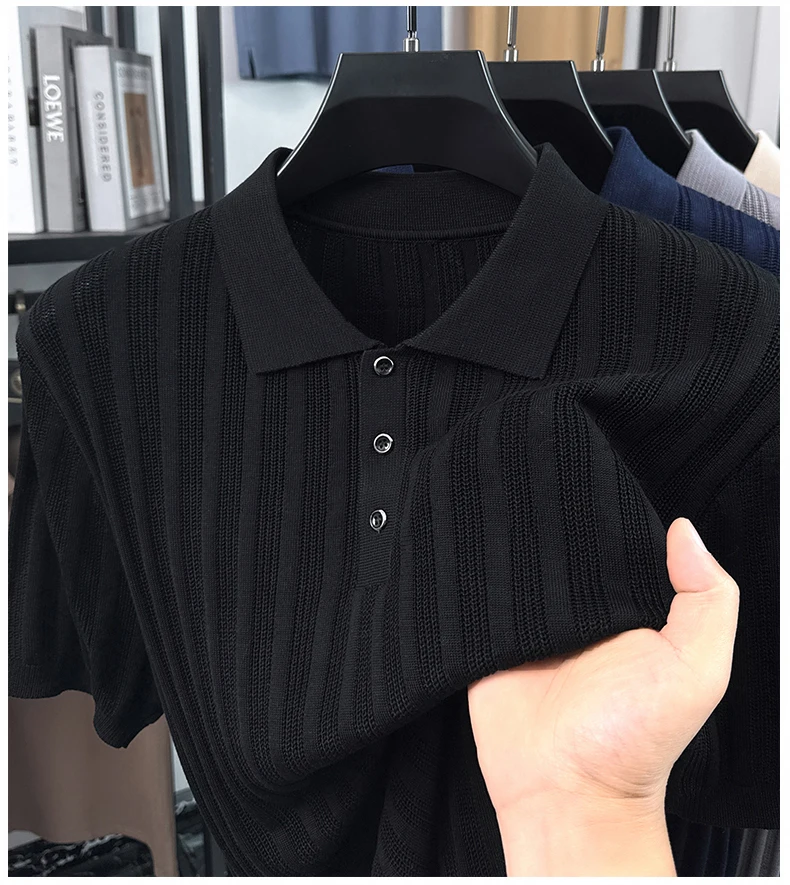 High quality knitted men's short sleeve polo shirt fashion solid color jacquard soft comfort summer breathable luxury T-shirt