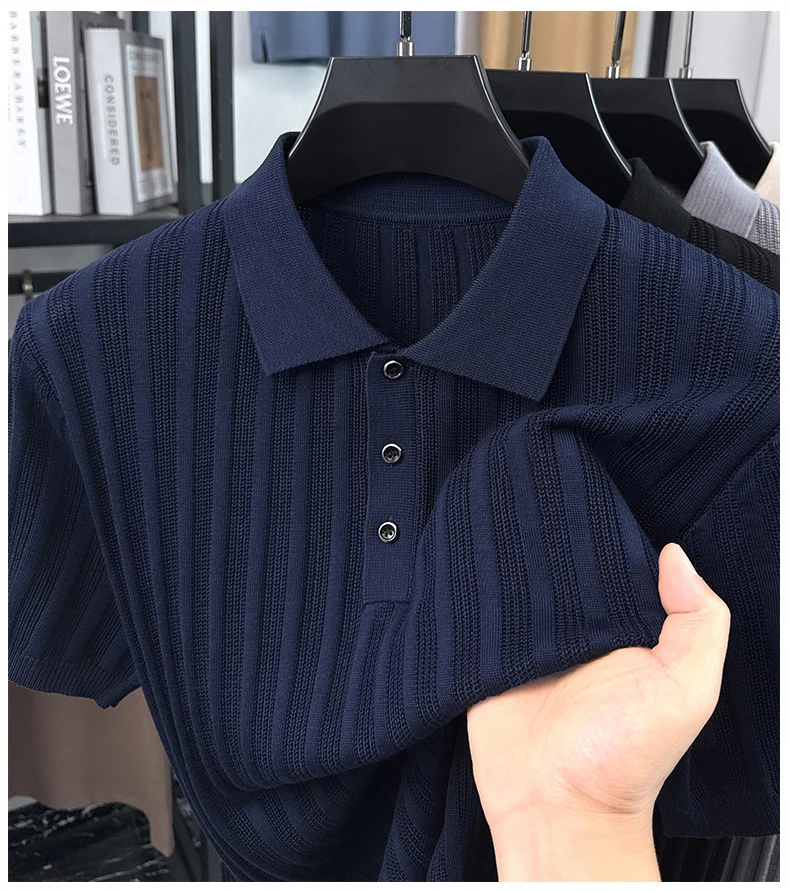 High quality knitted men's short sleeve polo shirt fashion solid color jacquard soft comfort summer breathable luxury T-shirt