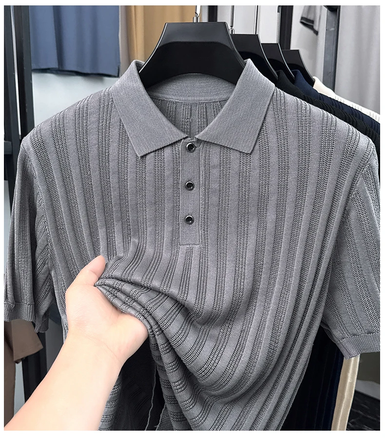 High quality knitted men's short sleeve polo shirt fashion solid color jacquard soft comfort summer breathable luxury T-shirt