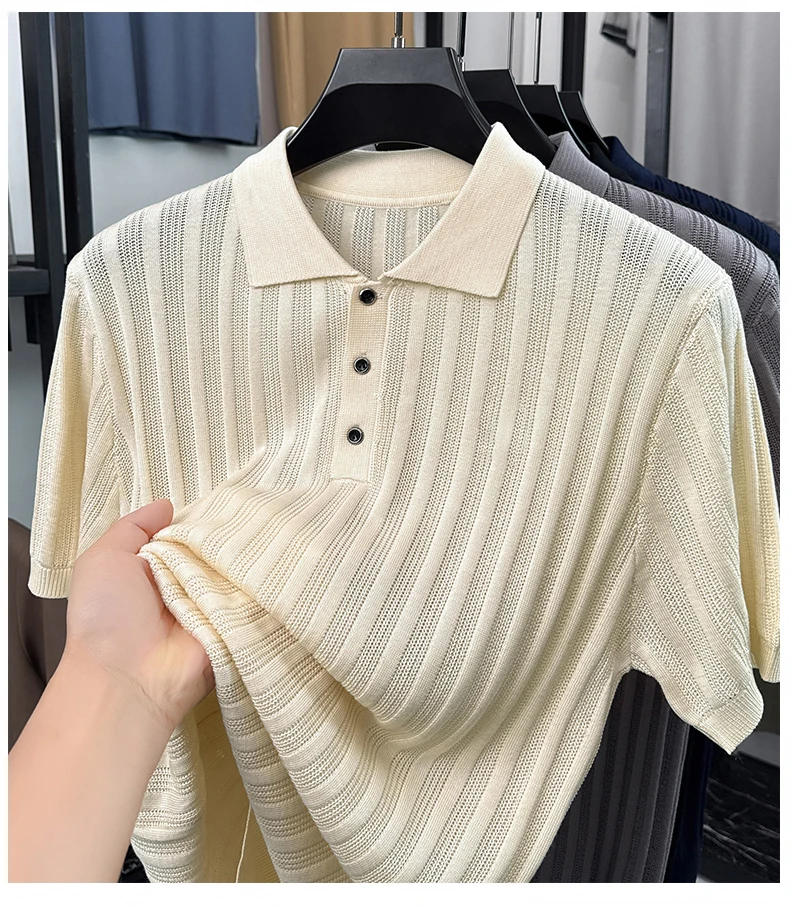 High quality knitted men's short sleeve polo shirt fashion solid color jacquard soft comfort summer breathable luxury T-shirt