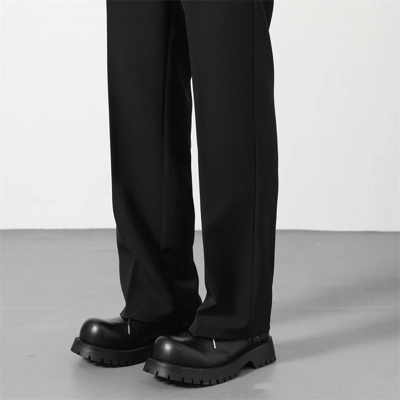 Spring and Summer Men's Loose Suit Pants Korean Style Straight Solid Color Drape Elastic Business Office Casual Trousers Brown