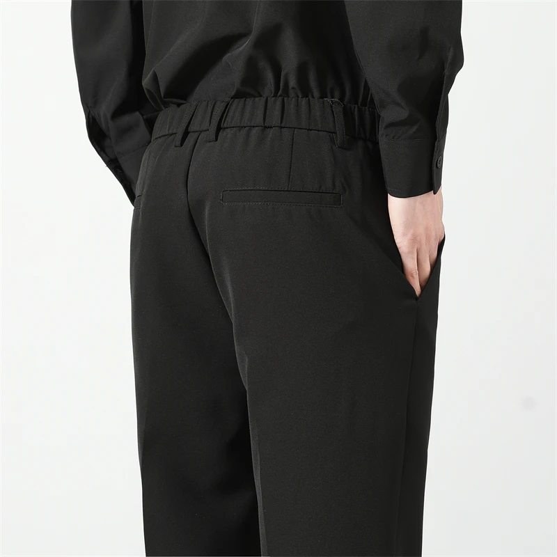 Spring and Summer Men's Loose Suit Pants Korean Style Straight Solid Color Drape Elastic Business Office Casual Trousers Brown