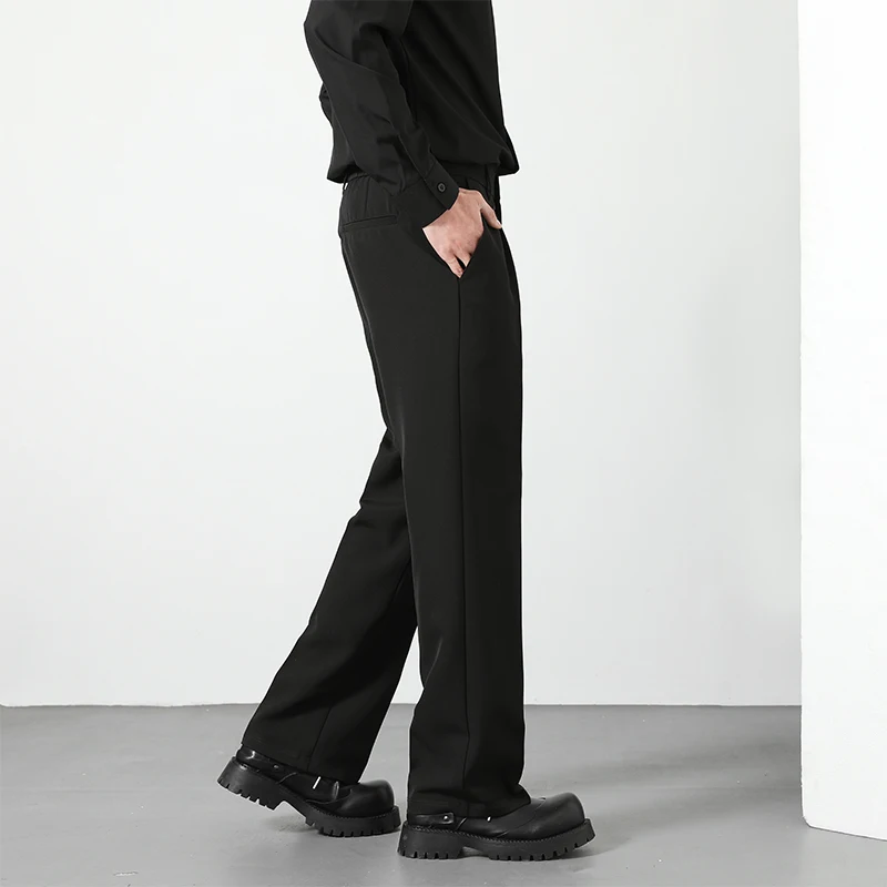 Spring and Summer Men's Loose Suit Pants Korean Style Straight Solid Color Drape Elastic Business Office Casual Trousers Brown