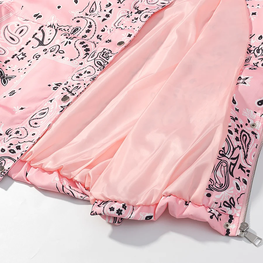 KLKXMYT Women Elegant Fashion Pink Print Jacket Long Sleeve Zipper Hooded Coat Spring Autumn Lady Trend Street Outwear
