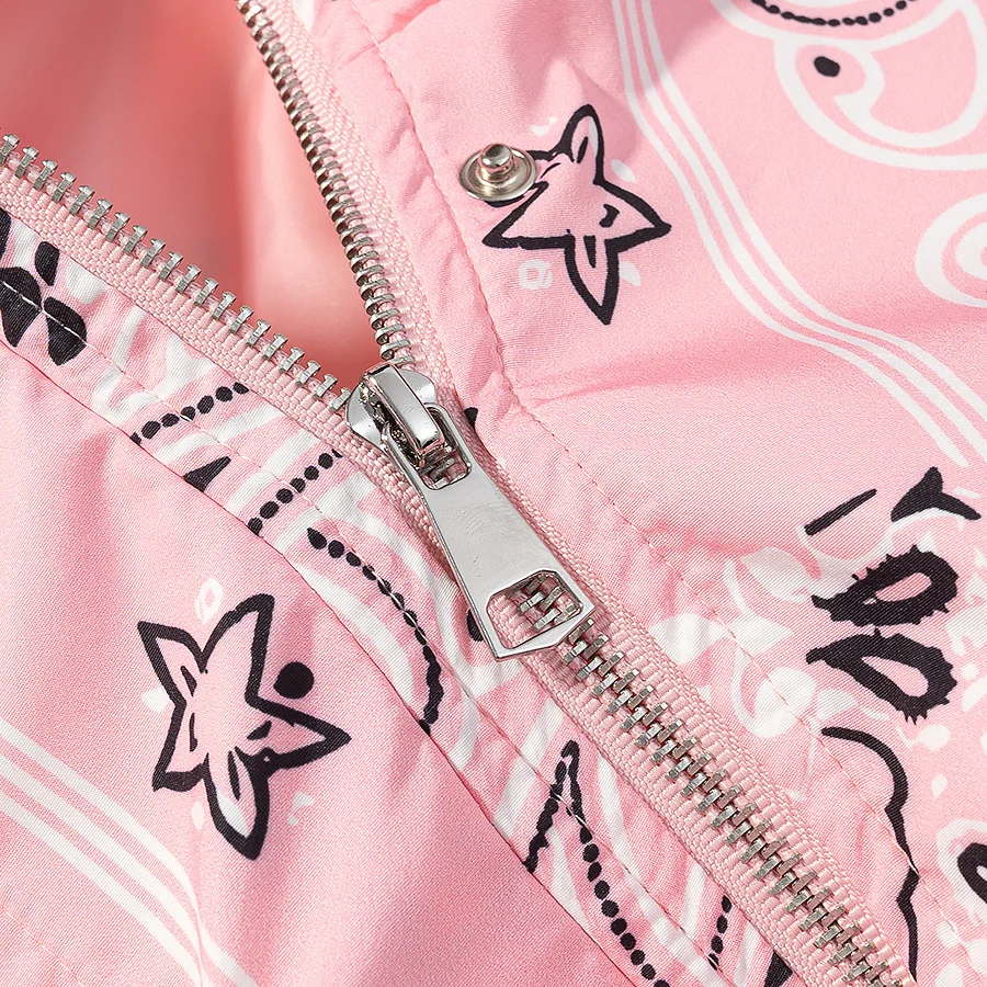 KLKXMYT Women Elegant Fashion Pink Print Jacket Long Sleeve Zipper Hooded Coat Spring Autumn Lady Trend Street Outwear