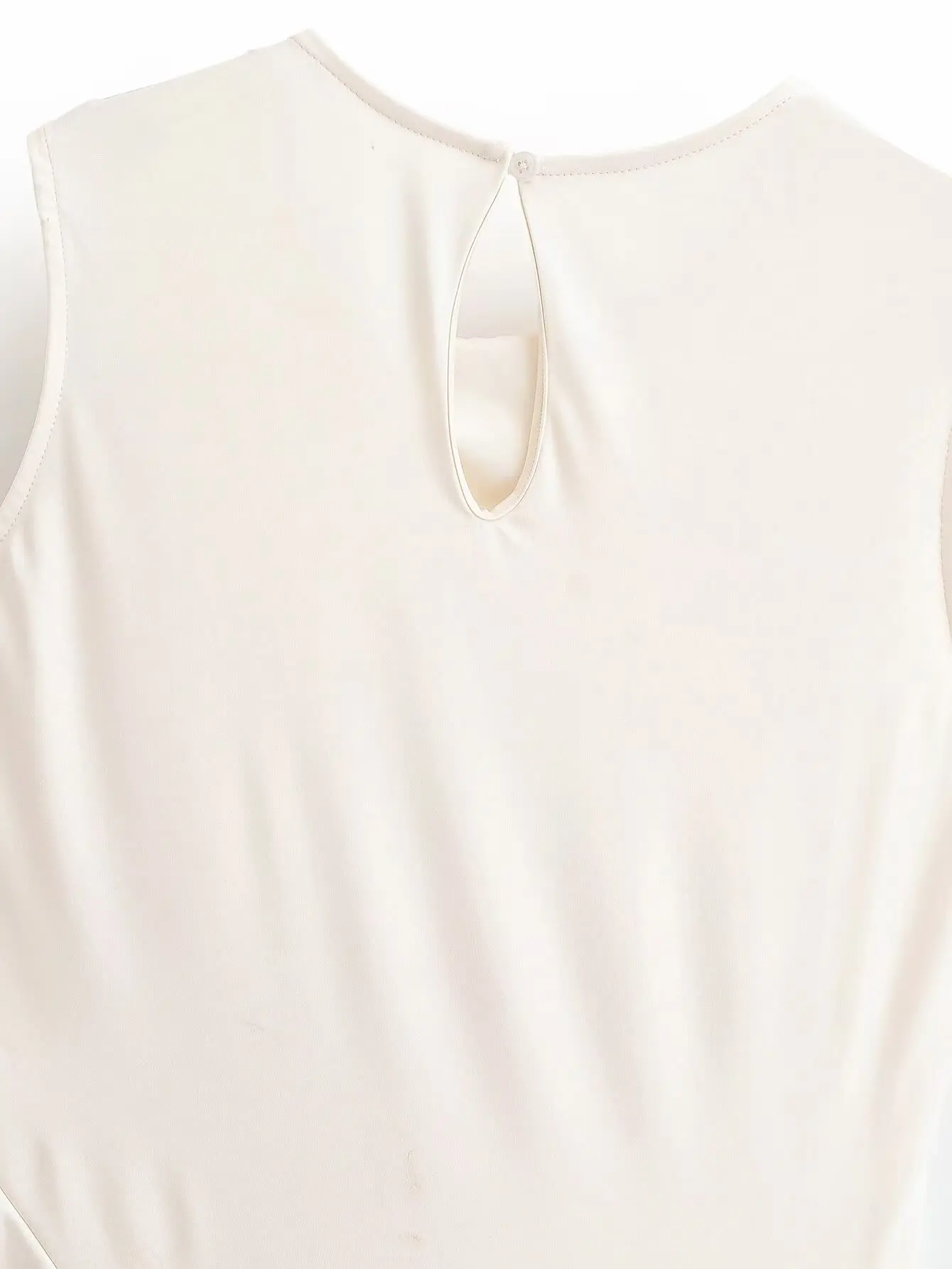 Willshela Women Fashion Beige Pleated Asymmetrical Pullover Tops Vintage O-Neck Sleeveless Female Chic Lady Tank Tops