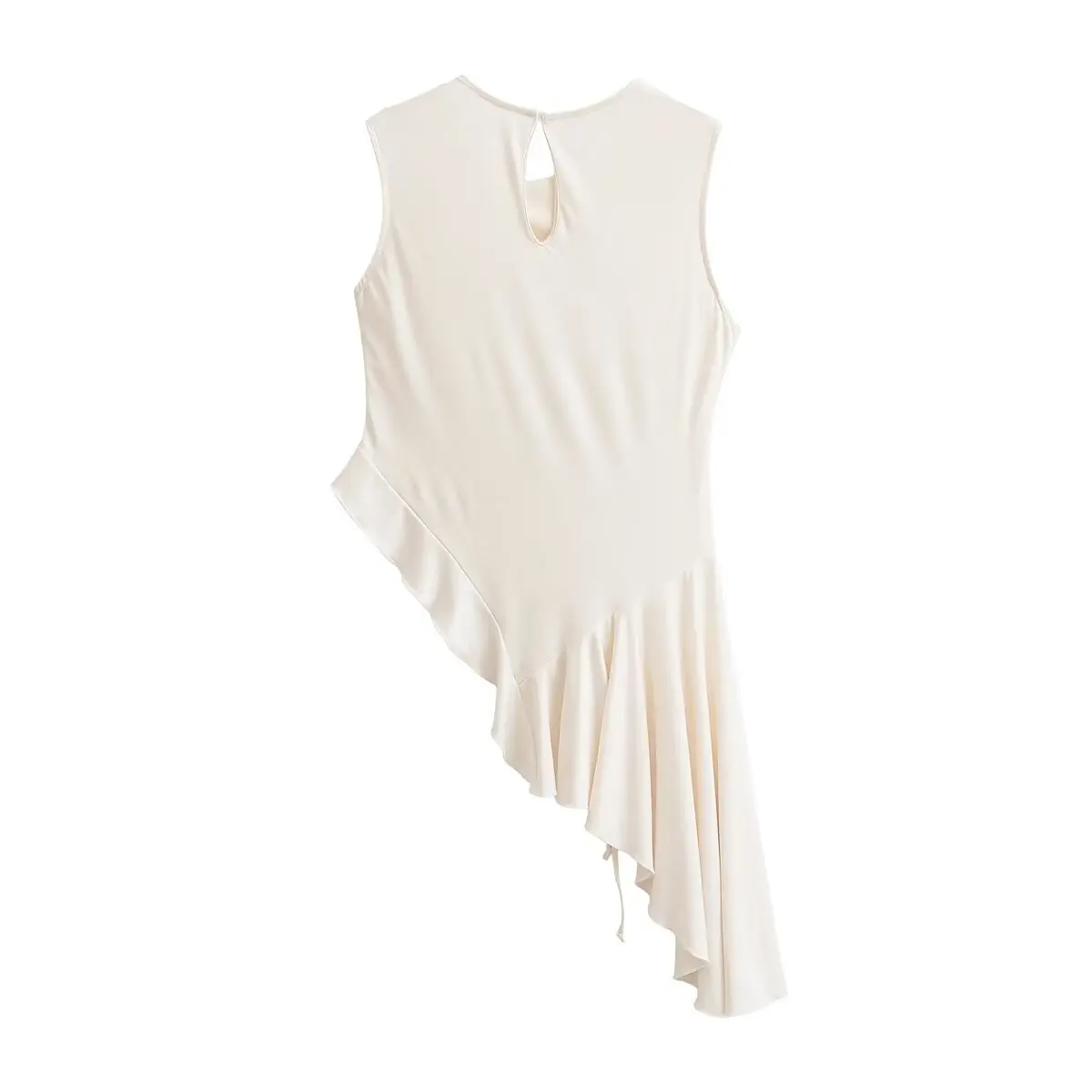 Willshela Women Fashion Beige Pleated Asymmetrical Pullover Tops Vintage O-Neck Sleeveless Female Chic Lady Tank Tops