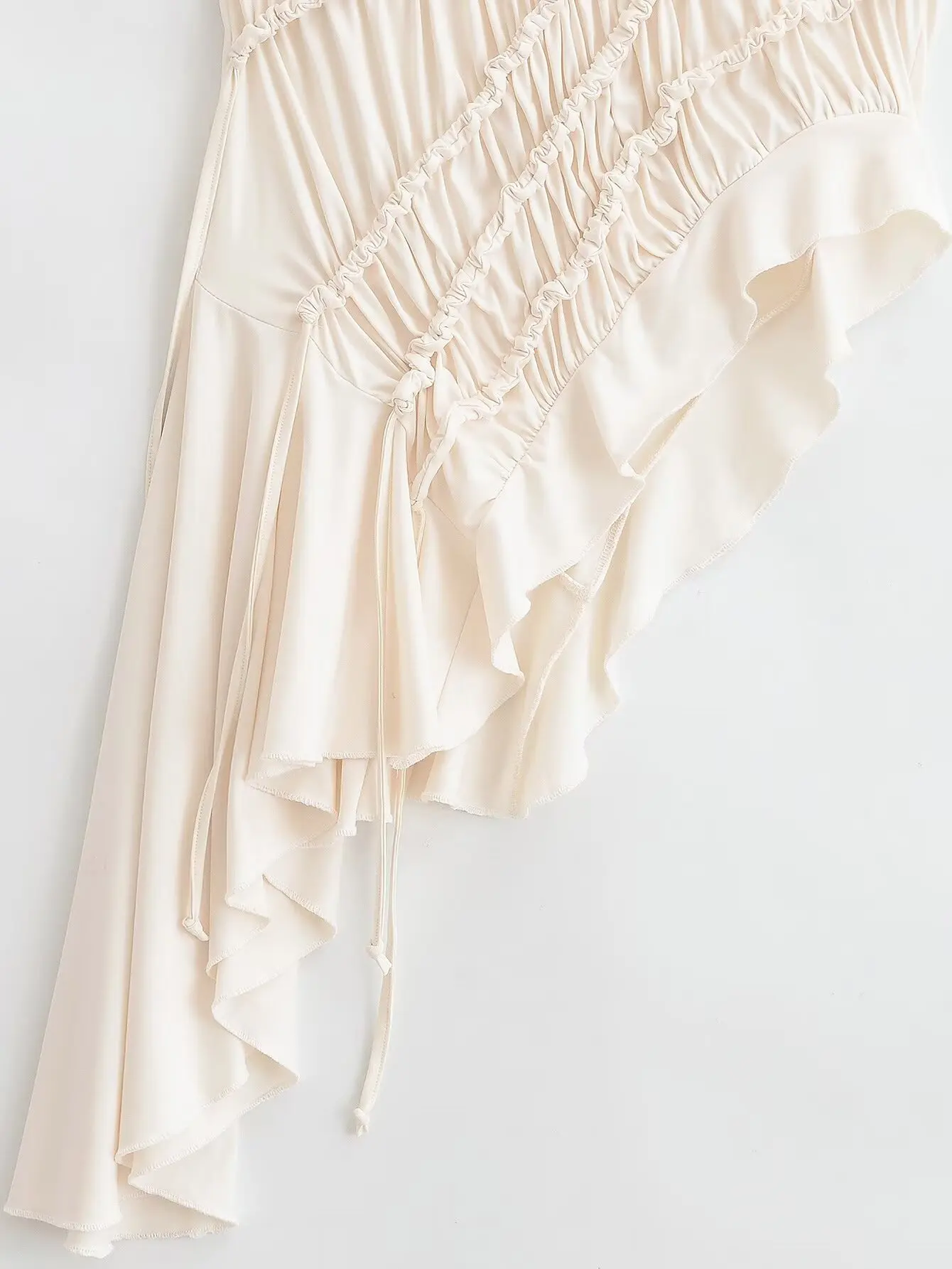 Willshela Women Fashion Beige Pleated Asymmetrical Pullover Tops Vintage O-Neck Sleeveless Female Chic Lady Tank Tops