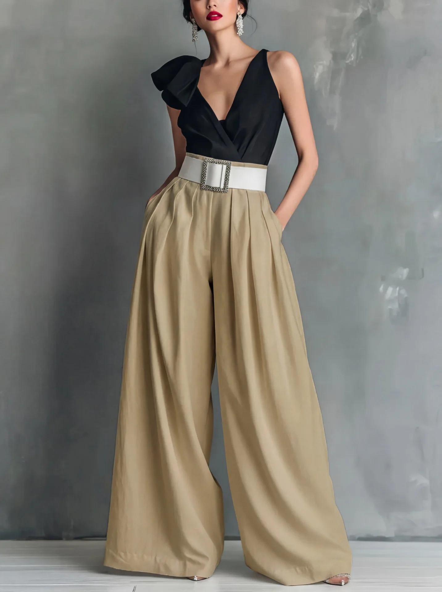 Spring/Summer 2026 High-Waist Loose Solid Color Fashionable Casual Pants for Office Versatile Stylish New Arrival
