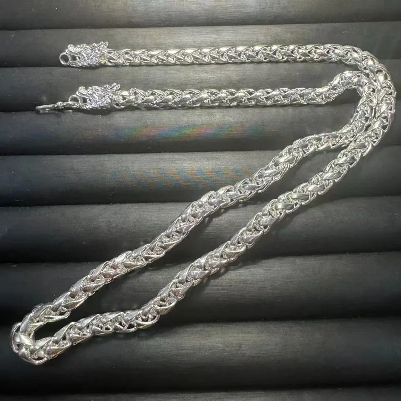 2026 Hot Sale Retro Tibetan Silver Necklace, Handcrafted Double Dragon Head Hollow Pendant, Exotic Chinese Style, Unisex Vintage