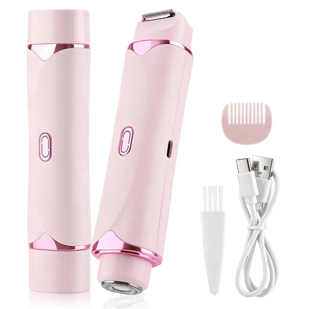 Women's 2-in-1 Dual-Head Electric Razor Painless Bikini Trimmer Wet/Dry Use Detachable Head for Ladies Hair Shaver