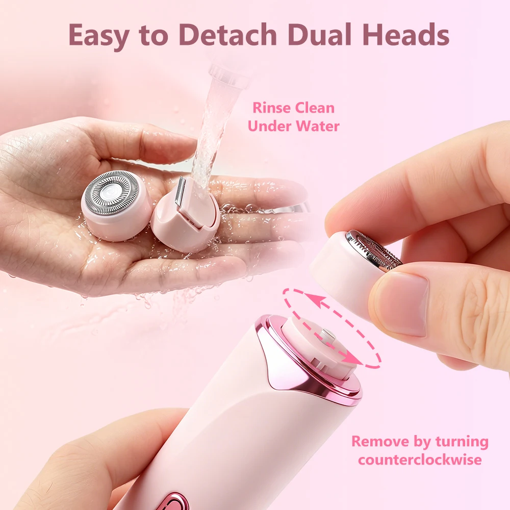 Women's 2-in-1 Dual-Head Electric Razor Painless Bikini Trimmer Wet/Dry Use Detachable Head for Ladies Hair Shaver