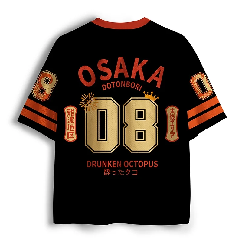Japanese Classic Pattern Fun 3D Sports Fitness Men's and Women's V-neck T-shirt Children's Street Wear Outdoor Casual Top