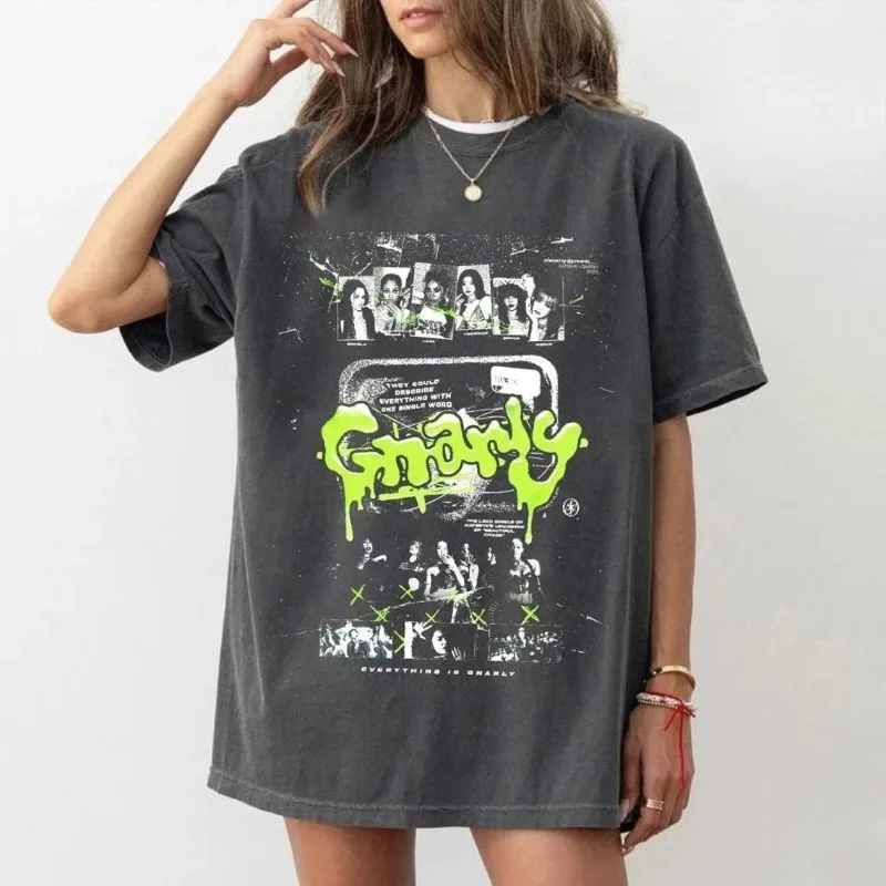 Cotton street wear loose short sleeved top T-shirt retro KATSEYE Gnarly T-shirt suitable for both men and women retro T-shirt
