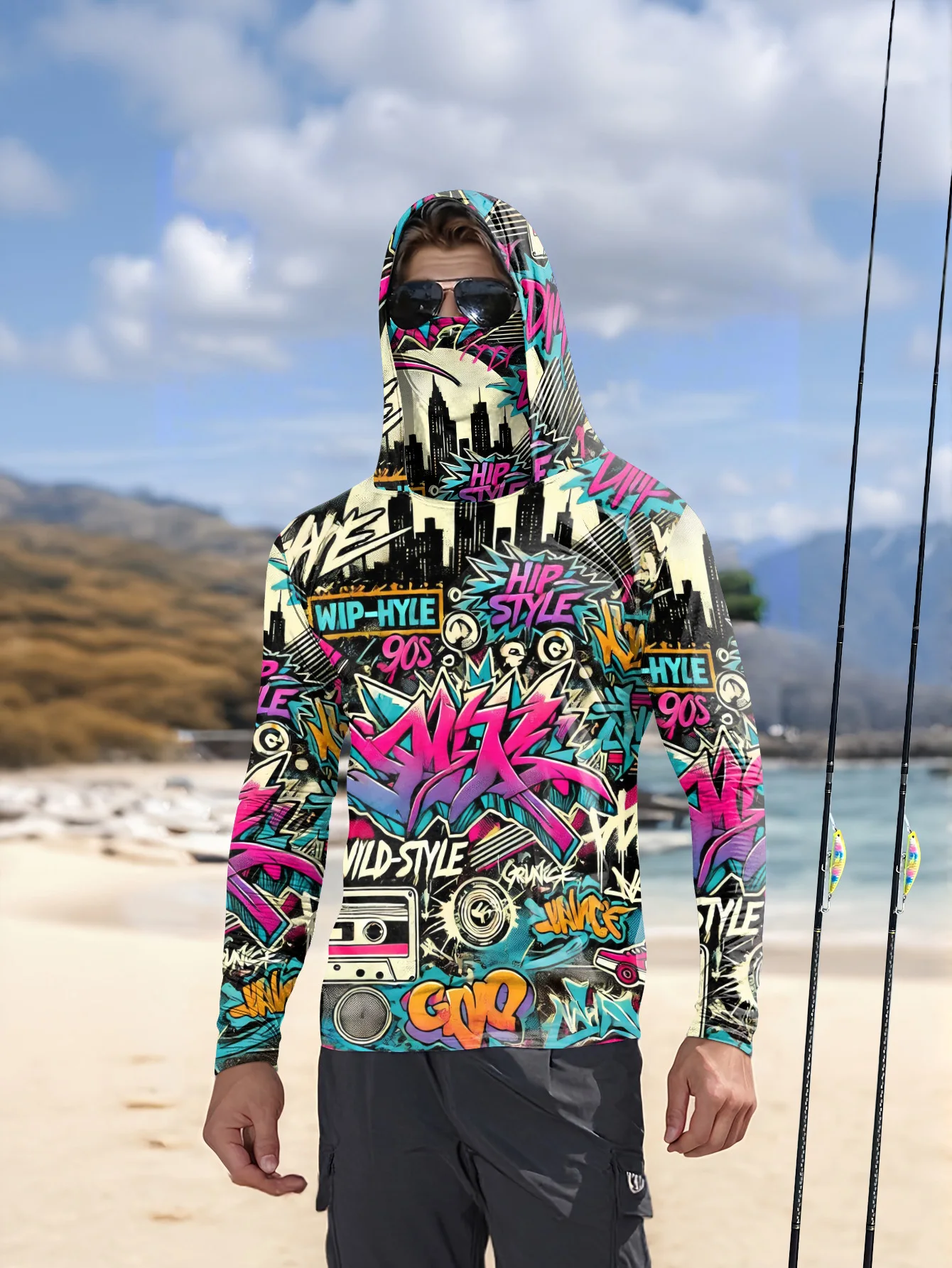 2026 Summer New Style Men's Long-Sleeved Shirt with 3D Letter Pattern Print for Comfortable Soft Breathable and Sporty Wear