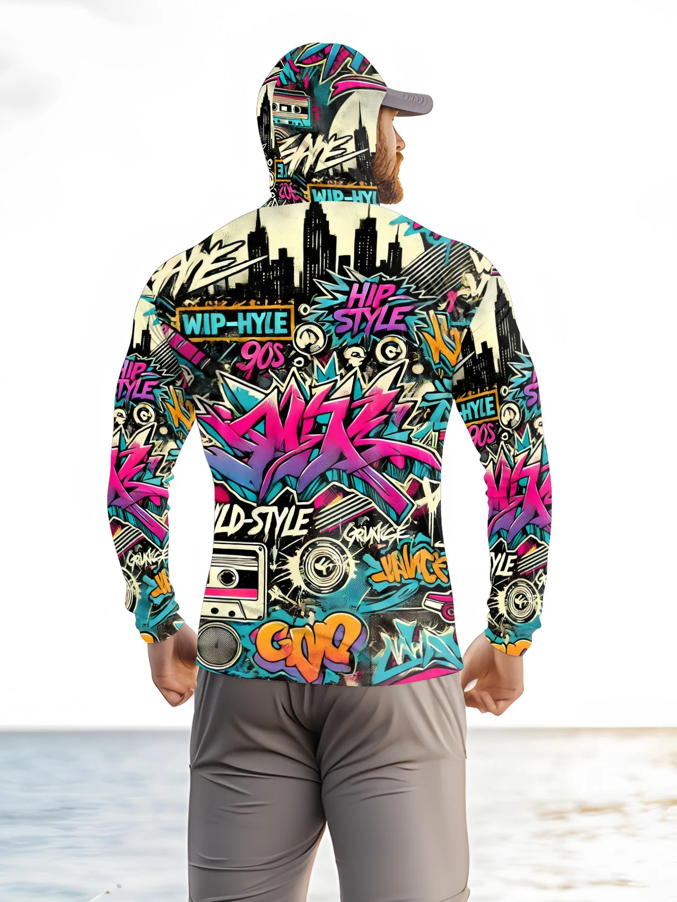 2026 Summer New Style Men's Long-Sleeved Shirt with 3D Letter Pattern Print for Comfortable Soft Breathable and Sporty Wear