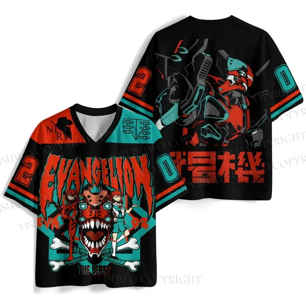 2026 Retro Neon Genesis Evangelion EVA-02 & Asuka Streetwear quick drying Jersey T-shirt, Unisex Oversized Harajuku V-Neck Tee