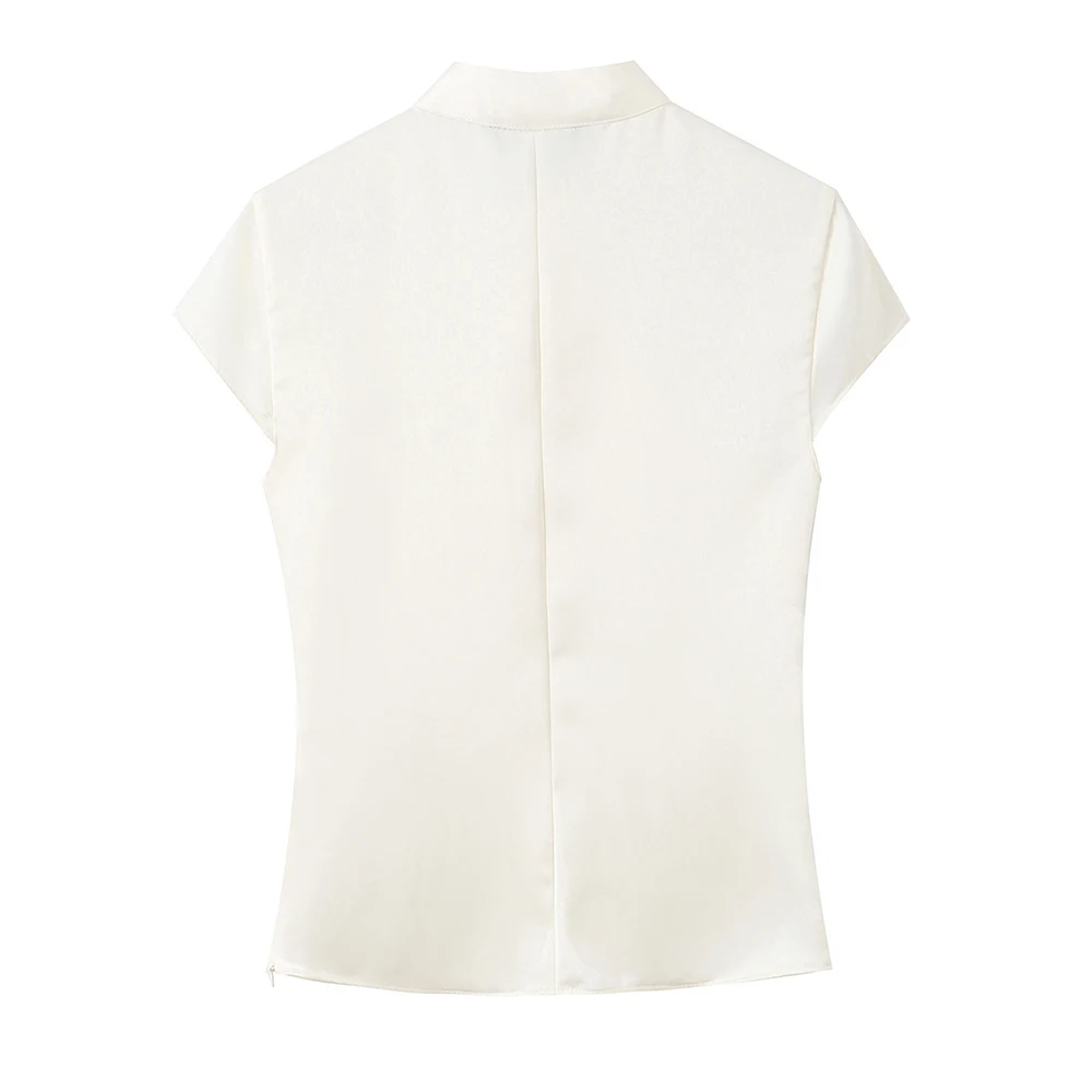 Willshela Women Fashion Solid Side Button Zipper Slim Fitting Tops Vintage Stand Neck Short Sleeves Female Chic Lady Tank Tops