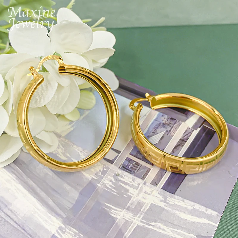 Round Simple 18K Gold Plated Earrings Jewelry Set Circle Hoop Earring for Women Loop Dubai Trendy Wedding Anniversary Gifts
