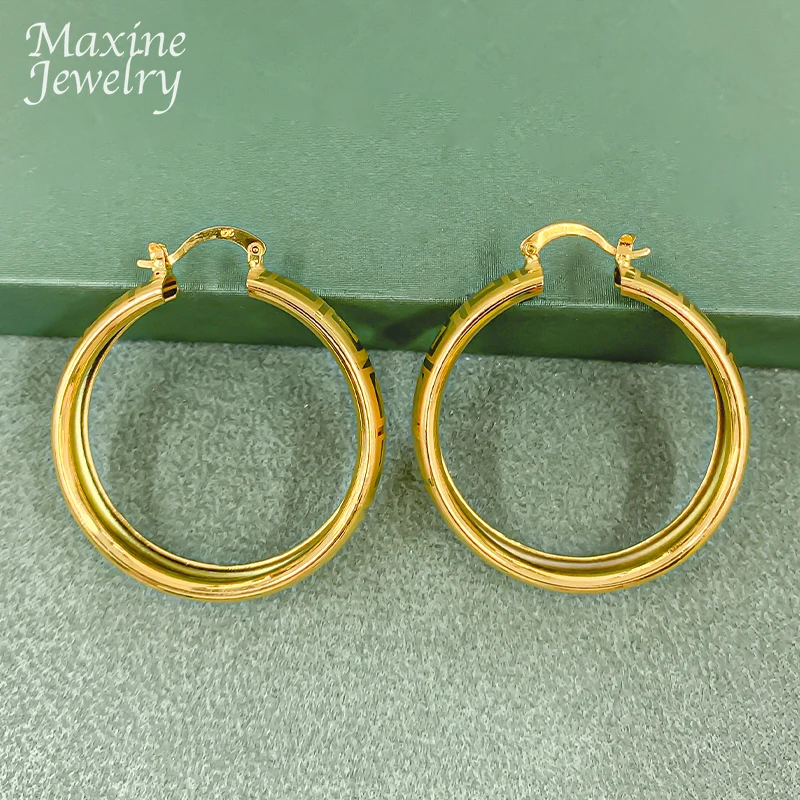 Round Simple 18K Gold Plated Earrings Jewelry Set Circle Hoop Earring for Women Loop Dubai Trendy Wedding Anniversary Gifts