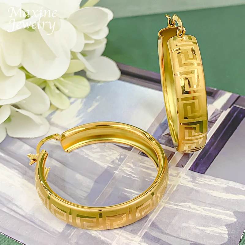 Round Simple 18K Gold Plated Earrings Jewelry Set Circle Hoop Earring for Women Loop Dubai Trendy Wedding Anniversary Gifts