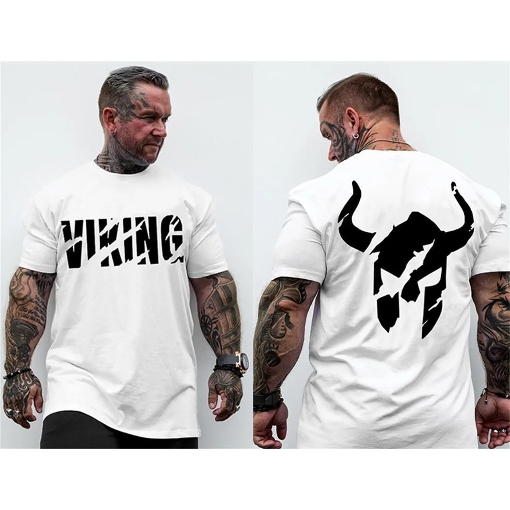 2026 GYM American Muscle Fitness Short Sleeve Men's Printed T-shirt Round Neck Loose Large Size Trend Slim Brother Short Sleeve