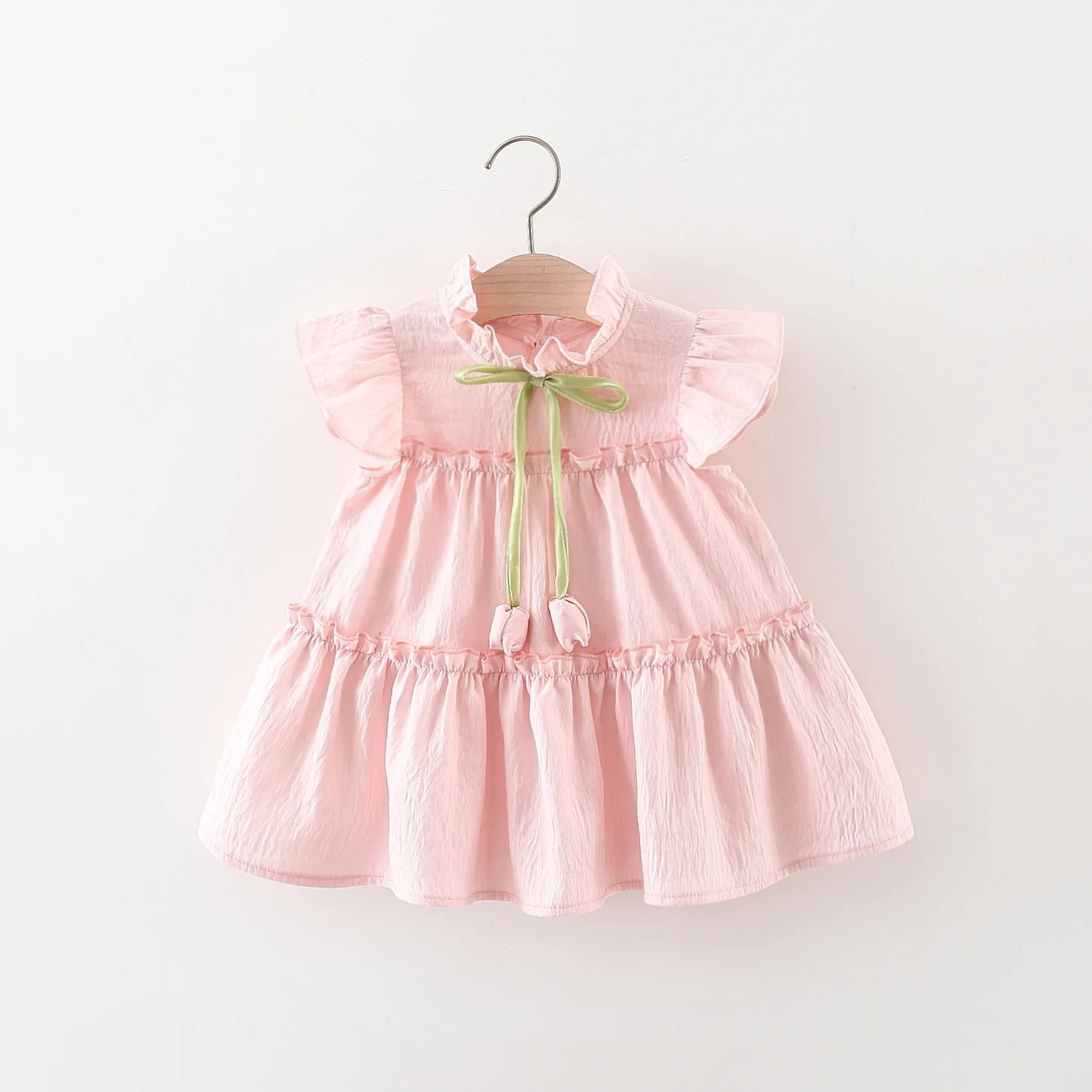 Baby Girl Dress Summer Cotton Solid Color Tulip Bow Baby Dresses Cute Casual Beach Baby Girl Clothing