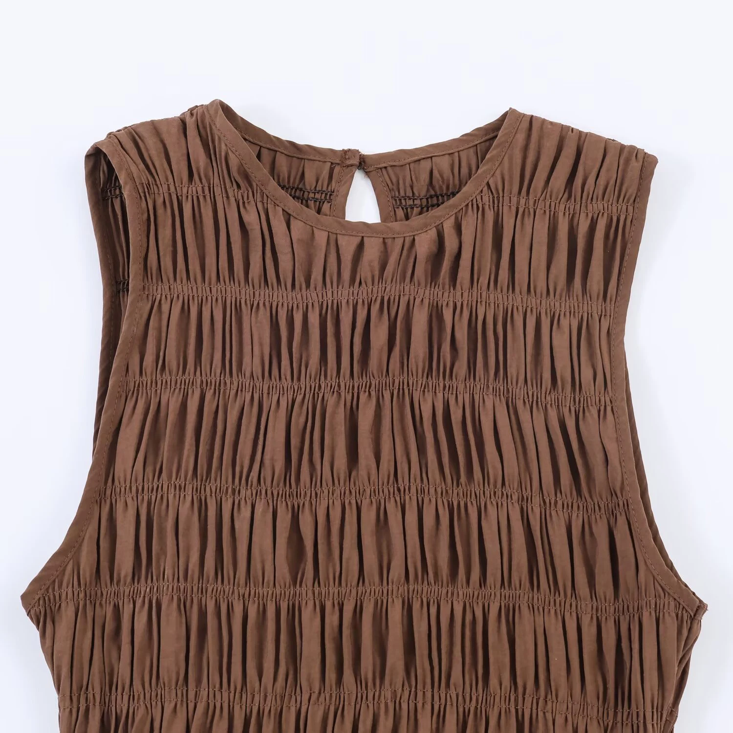 2026 Spring New Product Women's French Simple Medium to Long Sleeveless Round Neck Fluffy Midi Dress