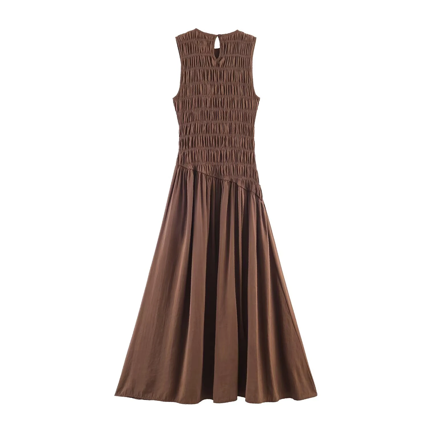 2026 Spring New Product Women's French Simple Medium to Long Sleeveless Round Neck Fluffy Midi Dress