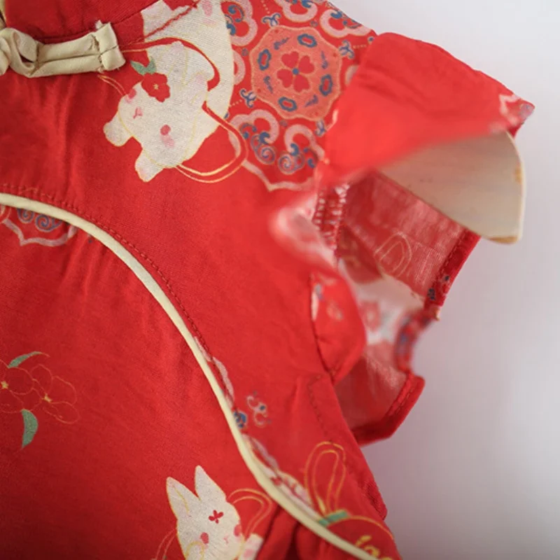 Baby Girl Dress Summer Cartoon Chinese-Style Infant Girl Dress Adorable Cheongsam Baby Dress