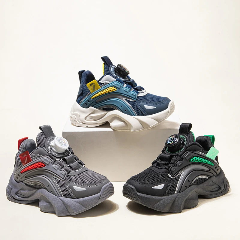 Boys' & Girls' Fashion Chunky Trainers Color-Blocked Sneakers with Rotary Buckle Closure