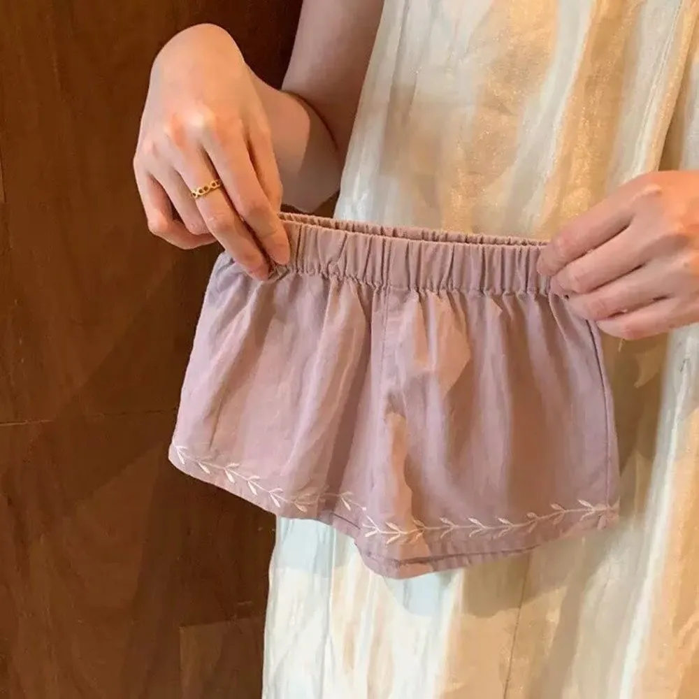 Fresh Korean Vibe 2-Piece Suit Lovely Girls Lapel Floral Embroidery Sleeveless Blouse + Shorts Vacation Outfit 2-7 Years