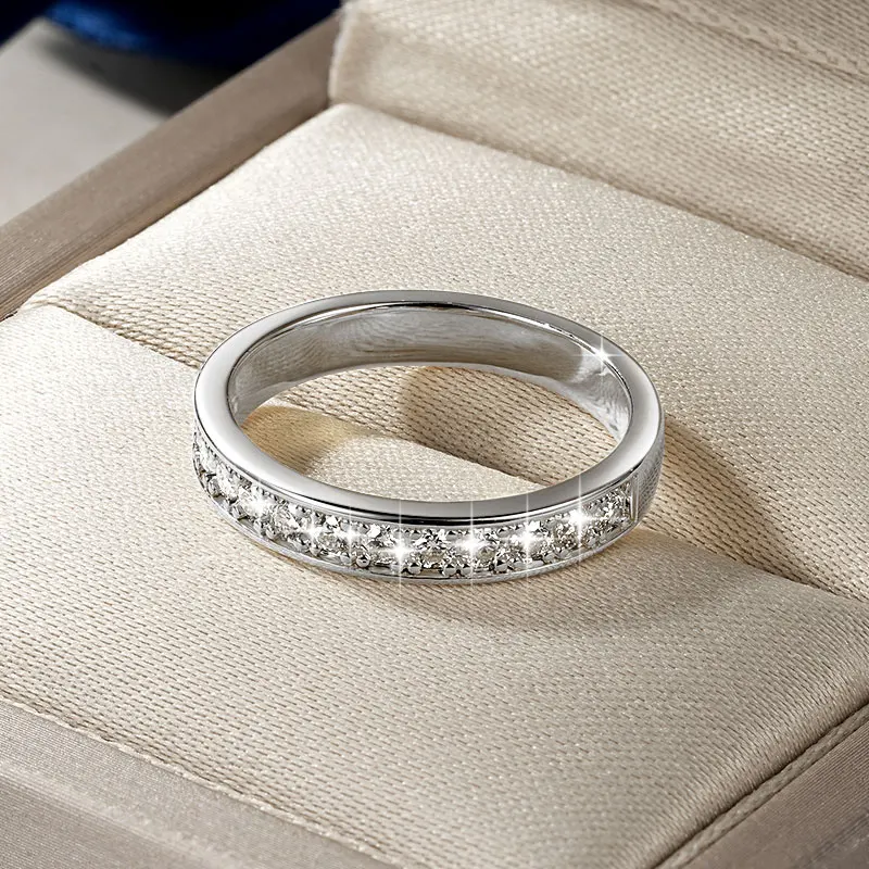 RAPRGOLD GRA Certified 2mm Moissanite Ring for Women Lab Created Diamond Engagement Half Eternity Band Wedding Fine Jewelry Gift