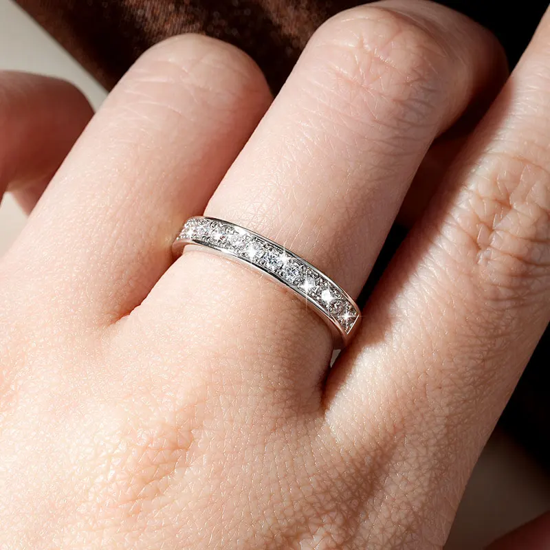 RAPRGOLD GRA Certified 2mm Moissanite Ring for Women Lab Created Diamond Engagement Half Eternity Band Wedding Fine Jewelry Gift