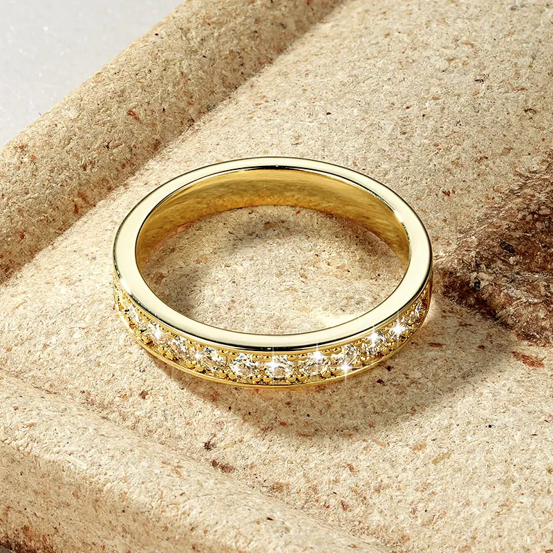 RAPRGOLD GRA Certified 2mm Moissanite Ring for Women Lab Created Diamond Engagement Half Eternity Band Wedding Fine Jewelry Gift