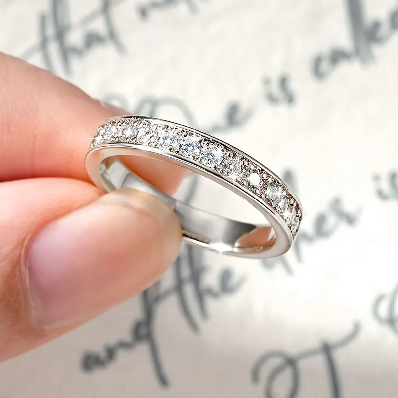 RAPRGOLD GRA Certified 2mm Moissanite Ring for Women Lab Created Diamond Engagement Half Eternity Band Wedding Fine Jewelry Gift