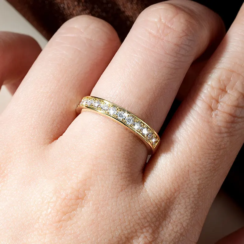 RAPRGOLD GRA Certified 2mm Moissanite Ring for Women Lab Created Diamond Engagement Half Eternity Band Wedding Fine Jewelry Gift