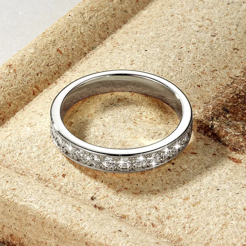 RAPRGOLD GRA Certified 2mm Moissanite Ring for Women Lab Created Diamond Engagement Half Eternity Band Wedding Fine Jewelry Gift