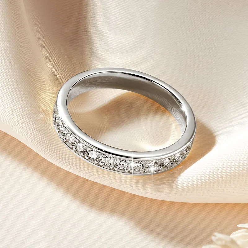RAPRGOLD GRA Certified 2mm Moissanite Ring for Women Lab Created Diamond Engagement Half Eternity Band Wedding Fine Jewelry Gift