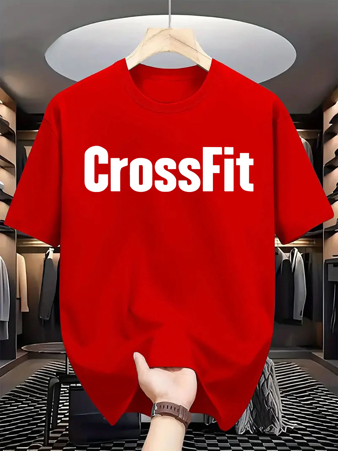 Men's Summer 100% Cotton Casual Loose Crossfit Letter Printed Comfortable Sports Round Neck Short Sleeve T-shirt Top