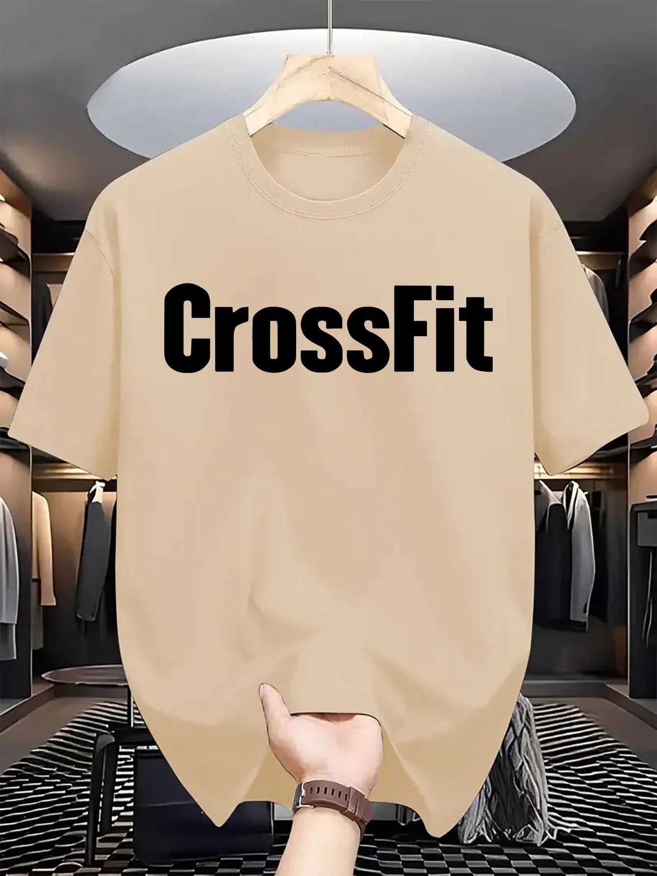 Men's Summer 100% Cotton Casual Loose Crossfit Letter Printed Comfortable Sports Round Neck Short Sleeve T-shirt Top