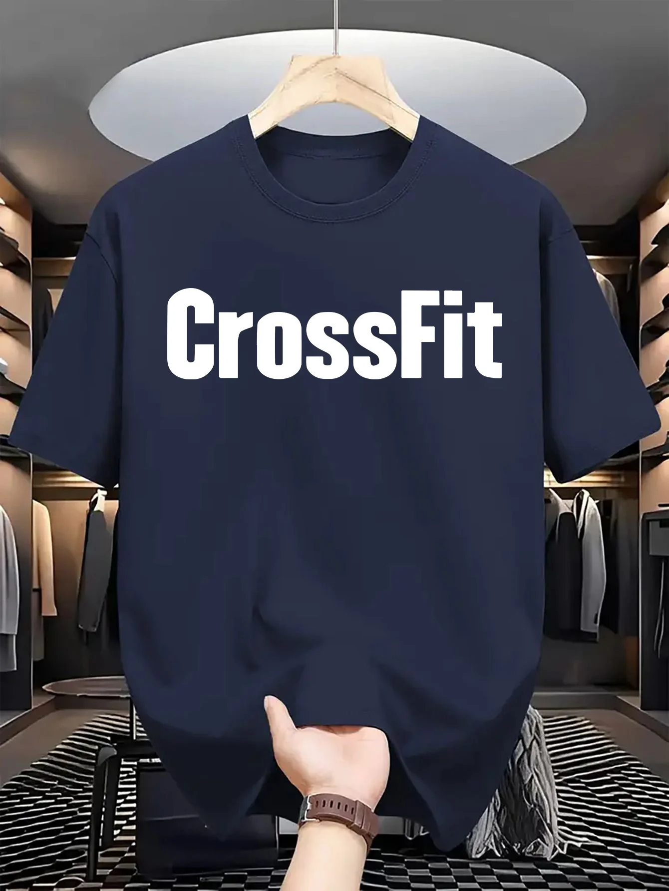 Men's Summer 100% Cotton Casual Loose Crossfit Letter Printed Comfortable Sports Round Neck Short Sleeve T-shirt Top