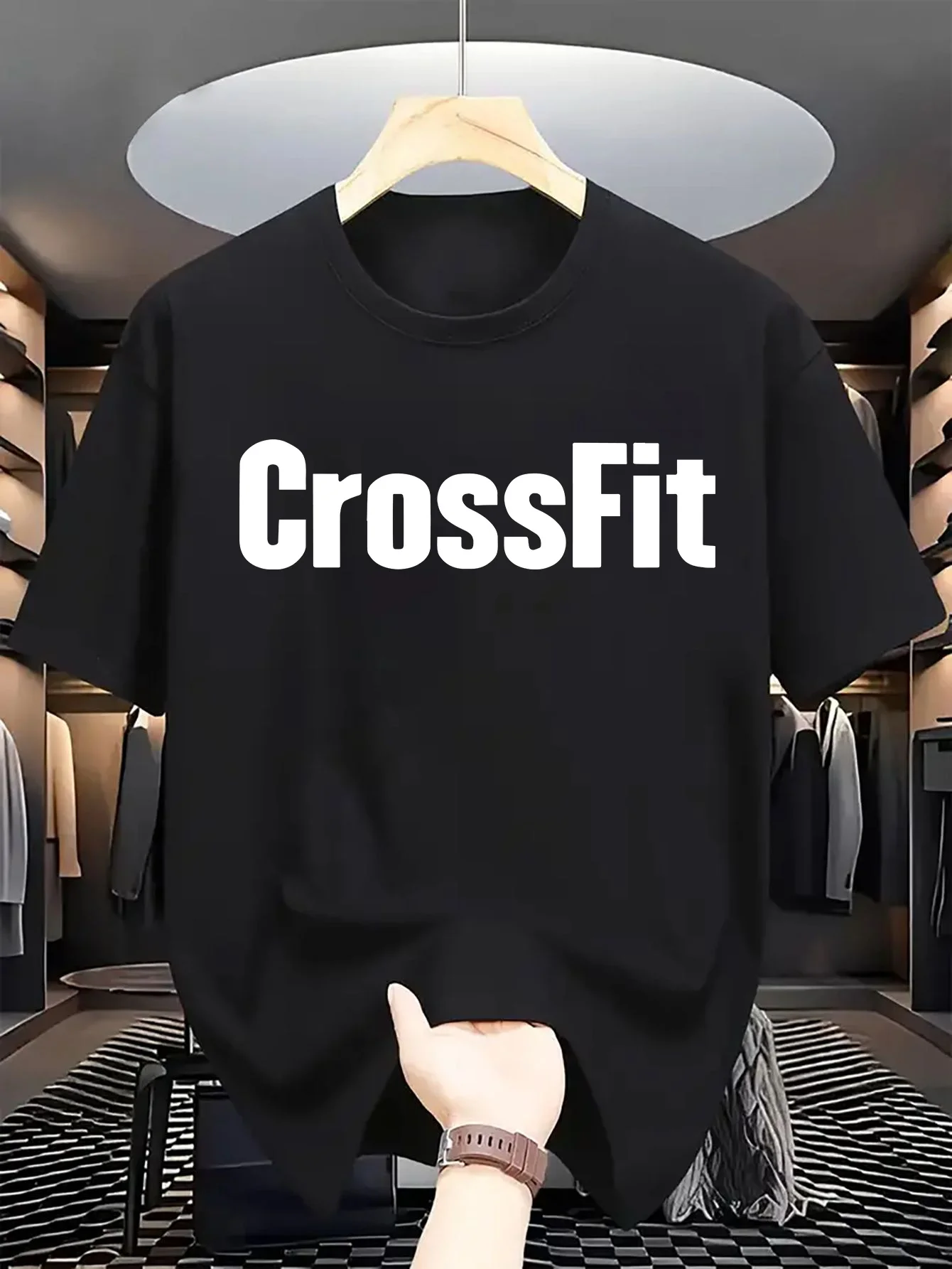 Men's Summer 100% Cotton Casual Loose Crossfit Letter Printed Comfortable Sports Round Neck Short Sleeve T-shirt Top