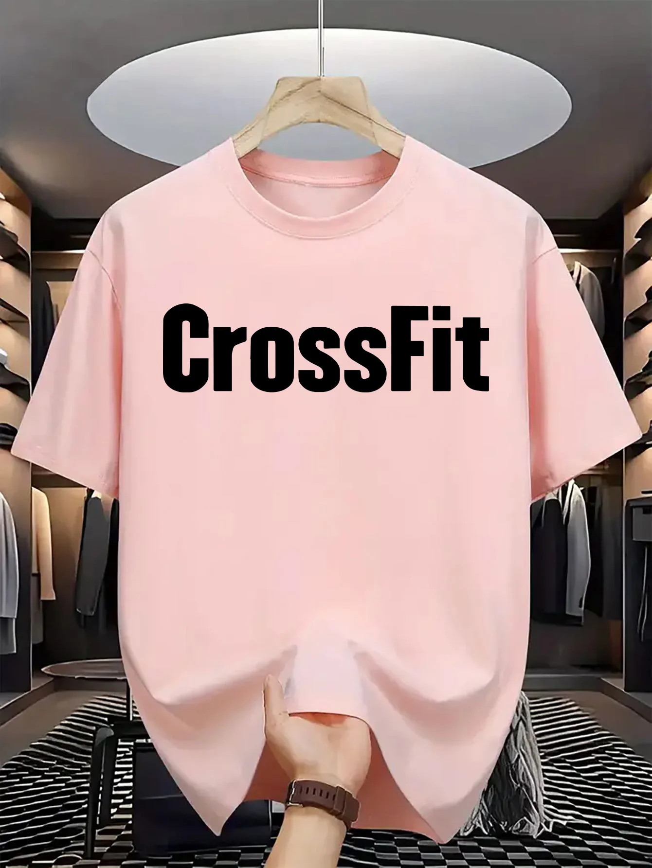 Men's Summer 100% Cotton Casual Loose Crossfit Letter Printed Comfortable Sports Round Neck Short Sleeve T-shirt Top