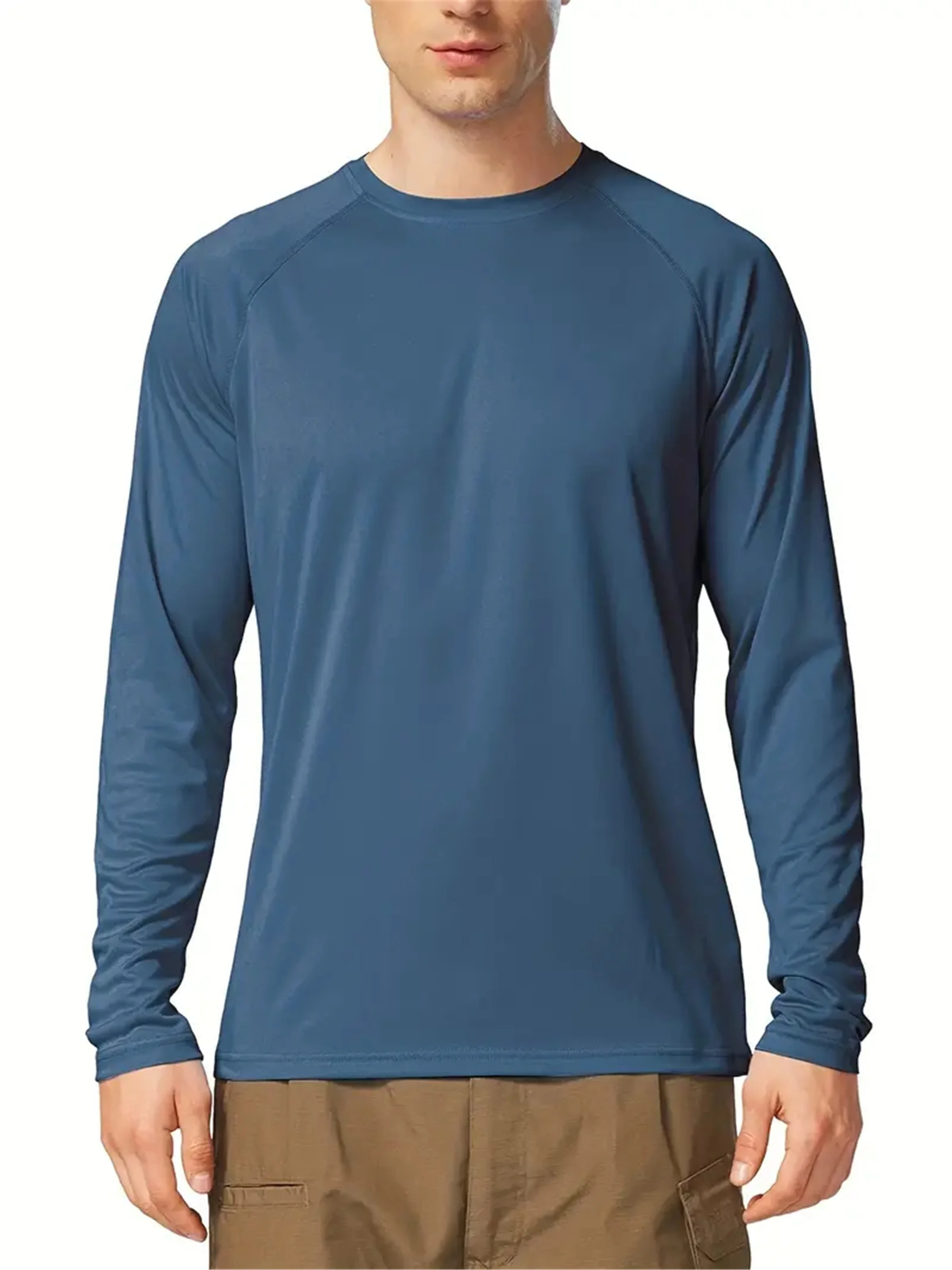 2026 Plus Size Men's Solid T-shirt Fashion Casual Long Sleeve Tees UV Sun Protection Tops For Outdoor/workout Men's Clothing